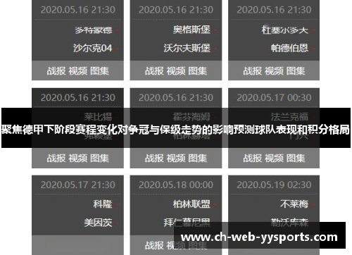 聚焦德甲下阶段赛程变化对争冠与保级走势的影响预测球队表现和积分格局